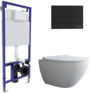 Комплект Berges 4в1 043246: инсталляция NOVUM525 кнопка L5 SoftTouch чёрная унитаз Puma XL Rimless сиденье Toma Slim SO